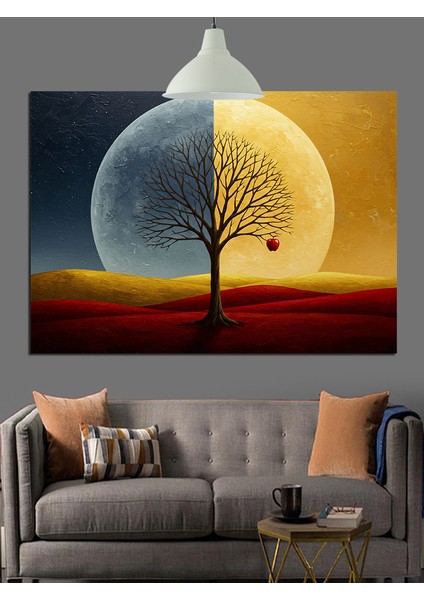 Dolunay Ağaç Karanlık ve Aydınlık Dekoratif Kanvas - Mdf Ahşap Tablo fiyatları