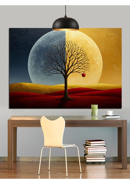 Dolunay Ağaç Karanlık ve Aydınlık Dekoratif Kanvas - Mdf Ahşap Tablo modelleri