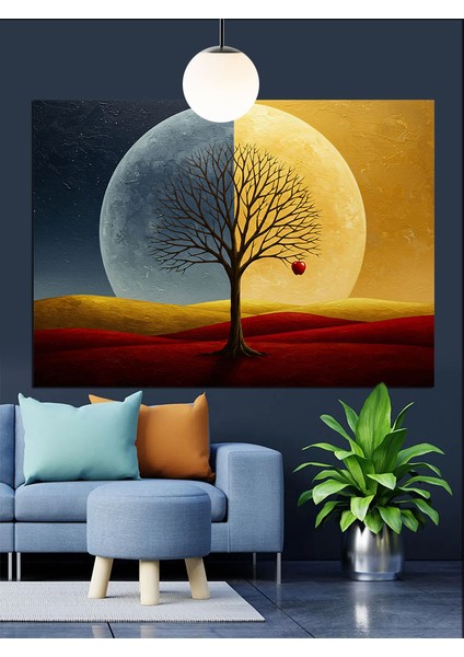 Dolunay Ağaç Karanlık ve Aydınlık Dekoratif Kanvas - Mdf Ahşap Tablo fırsatları