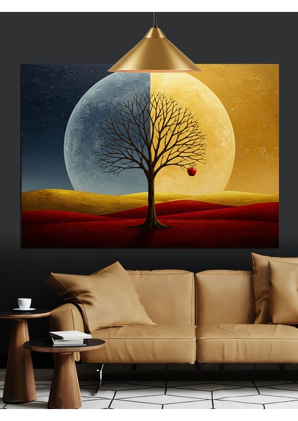 Dolunay Ağaç Karanlık ve Aydınlık Dekoratif Kanvas - Mdf Ahşap Tablo indirimleri
