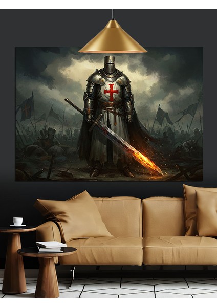 Kara Pelerinli Kılıç Tutan Savaşçı Dekoratif Kanvas - Mdf Ahşap Tablo modelleri
