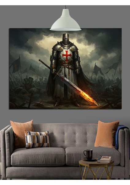 Kara Pelerinli Kılıç Tutan Savaşçı Dekoratif Kanvas - Mdf Ahşap Tablo indirimleri