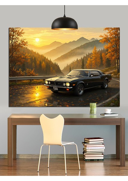 Klasik Araba Sonbahar Gece Dekoratif Kanvas - Mdf Ahşap Tablo