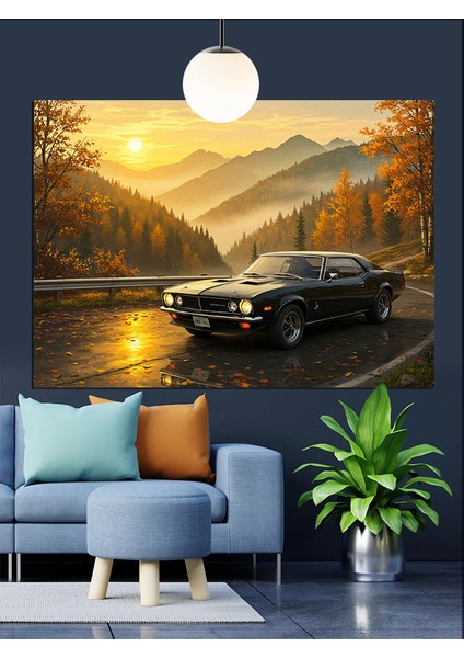 Klasik Araba Sonbahar Gece Dekoratif Kanvas - Mdf Ahşap Tablo fiyatları