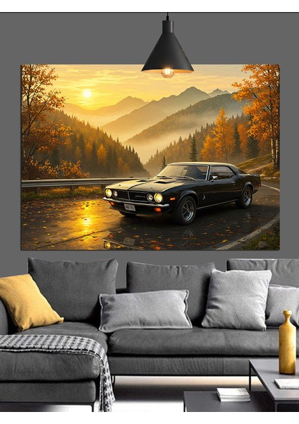 Klasik Araba Sonbahar Gece Dekoratif Kanvas - Mdf Ahşap Tablo fırsatları