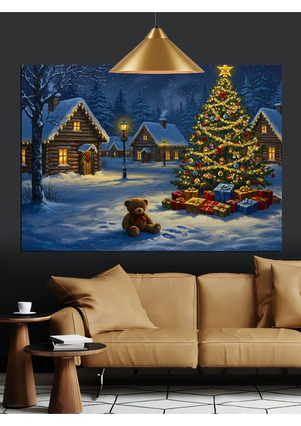 Karlı Kış Evi Ağaç Noel Dekoratif Kanvas - Mdf Ahşap Tablo modelleri