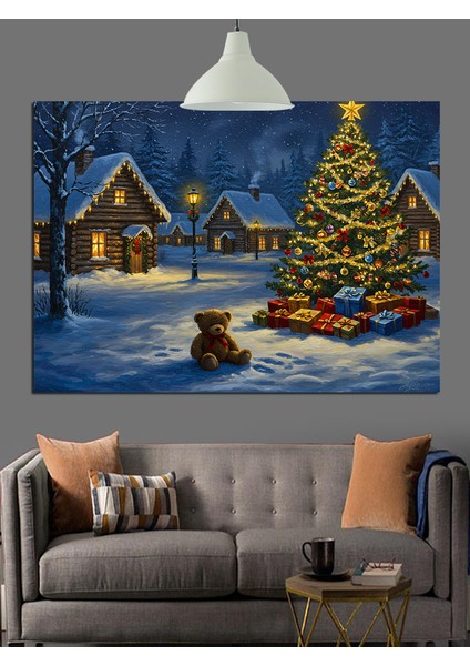 Karlı Kış Evi Ağaç Noel Dekoratif Kanvas - Mdf Ahşap Tablo indirimleri