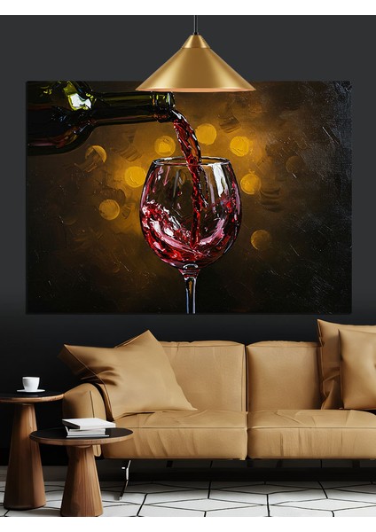 Şarap Kadehi Kırmızı Dekoratif Kanvas - Mdf Ahşap Tablo