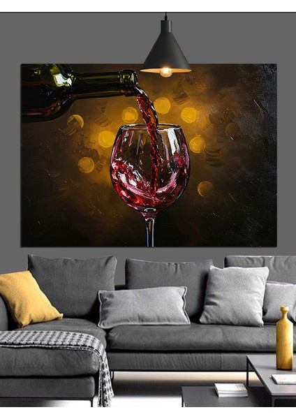 Şarap Kadehi Kırmızı Dekoratif Kanvas - Mdf Ahşap Tablo fiyatları