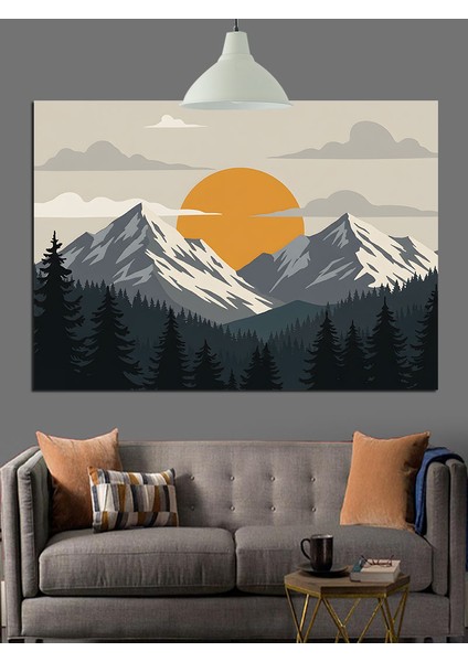 Dağlar Güneş Minimalist Manzara Dekoratif Kanvas - Mdf Ahşap Tablo fiyatları