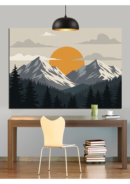 Dağlar Güneş Minimalist Manzara Dekoratif Kanvas - Mdf Ahşap Tablo modelleri