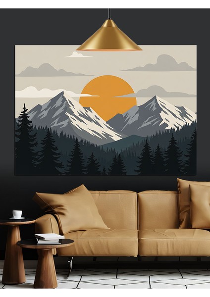 Dağlar Güneş Minimalist Manzara Dekoratif Kanvas - Mdf Ahşap Tablo indirimleri