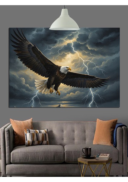 Fırtınalı Havada Uçan Kartal Dekoratif Kanvas - Mdf Ahşap Tablo