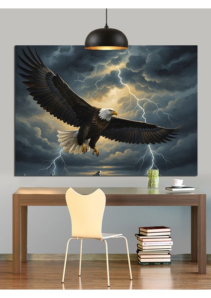 Fırtınalı Havada Uçan Kartal Dekoratif Kanvas - Mdf Ahşap Tablo fiyatları