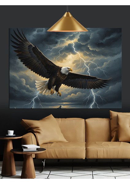 Fırtınalı Havada Uçan Kartal Dekoratif Kanvas - Mdf Ahşap Tablo fırsatları