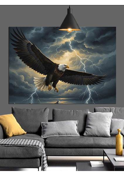 Fırtınalı Havada Uçan Kartal Dekoratif Kanvas - Mdf Ahşap Tablo indirimleri