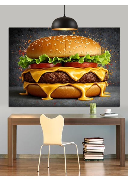 Hamburger Büyük Lezzetli Fastfood Dekoratif Kanvas - Mdf Ahşap Tablo