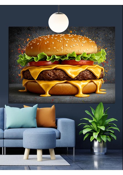 Hamburger Büyük Lezzetli Fastfood Dekoratif Kanvas - Mdf Ahşap Tablo fiyatları