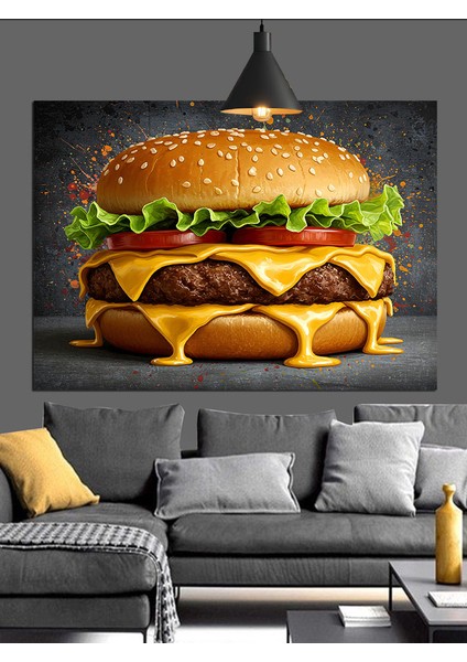 Hamburger Büyük Lezzetli Fastfood Dekoratif Kanvas - Mdf Ahşap Tablo fırsatları