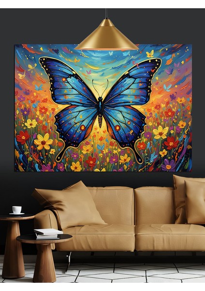 Kanatları Desenli Parlak Kelebek Dekoratif Kanvas - Mdf Ahşap Tablo