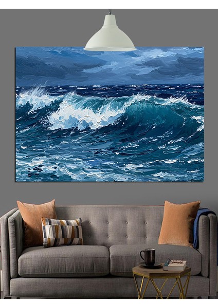 Beyaz Köpüklü Büyük Okyanus Dalgaları Dekoratif Kanvas - Mdf Ahşap Tablo