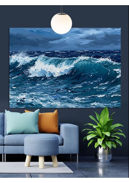 Beyaz Köpüklü Büyük Okyanus Dalgaları Dekoratif Kanvas - Mdf Ahşap Tablo modelleri