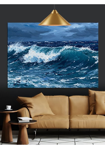 Beyaz Köpüklü Büyük Okyanus Dalgaları Dekoratif Kanvas - Mdf Ahşap Tablo fırsatları