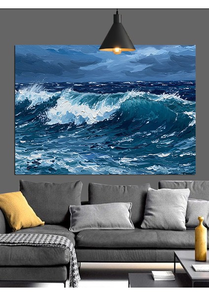Beyaz Köpüklü Büyük Okyanus Dalgaları Dekoratif Kanvas - Mdf Ahşap Tablo indirimleri