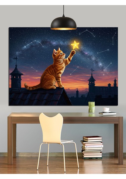 Günbatımı Kedi ve Yıldız Dekoratif Kanvas - Mdf Ahşap Tablo modelleri