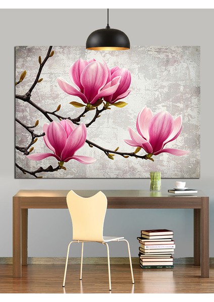Manolya Çiçeği Pembe Zarif Dekoratif Kanvas - Mdf Ahşap Tablo