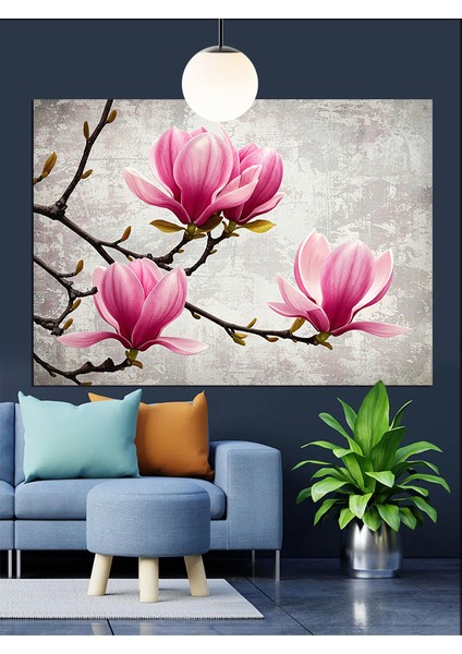 Manolya Çiçeği Pembe Zarif Dekoratif Kanvas - Mdf Ahşap Tablo fiyatları