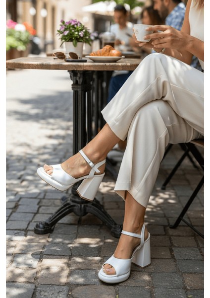 Bello Beyaz Cilt ( 9 cm Topuk ) Platform Topuklu Günlük Ayakkabı modelleri