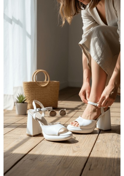 Bello Beyaz Cilt ( 9 cm Topuk ) Platform Topuklu Günlük Ayakkabı fırsatları
