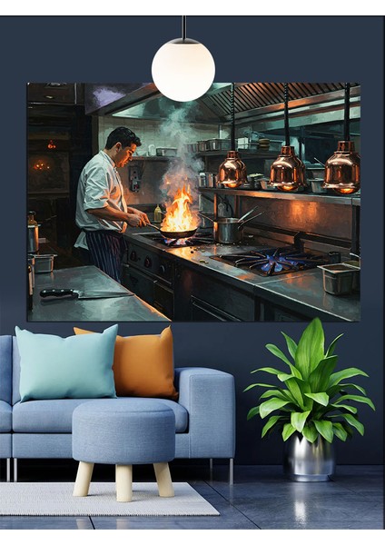 Şef Mutfakta Yemek Hazırlıyor Dekoratif Kanvas - Mdf Ahşap Tablo fiyatları