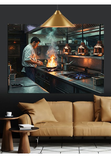 Şef Mutfakta Yemek Hazırlıyor Dekoratif Kanvas - Mdf Ahşap Tablo modelleri