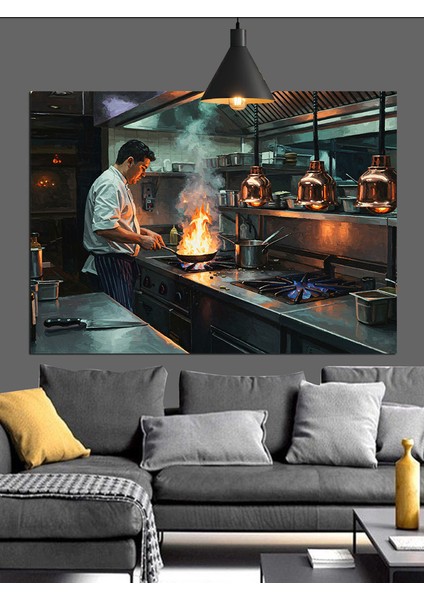 Şef Mutfakta Yemek Hazırlıyor Dekoratif Kanvas - Mdf Ahşap Tablo fırsatları