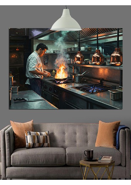 Şef Mutfakta Yemek Hazırlıyor Dekoratif Kanvas - Mdf Ahşap Tablo indirimleri