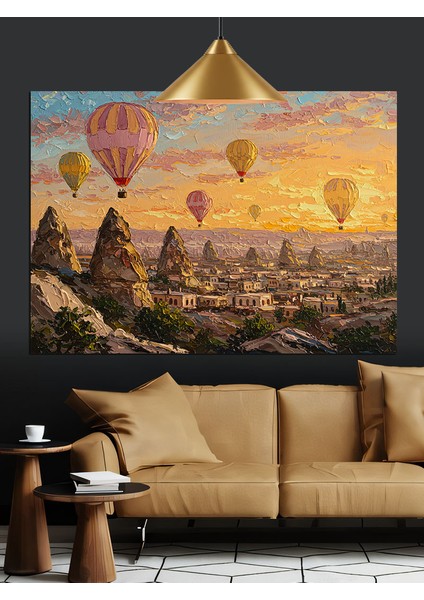 Sıcak Hava Balonları Uçuyor Kapadokya Dekoratif Kanvas - Mdf Ahşap Tablo