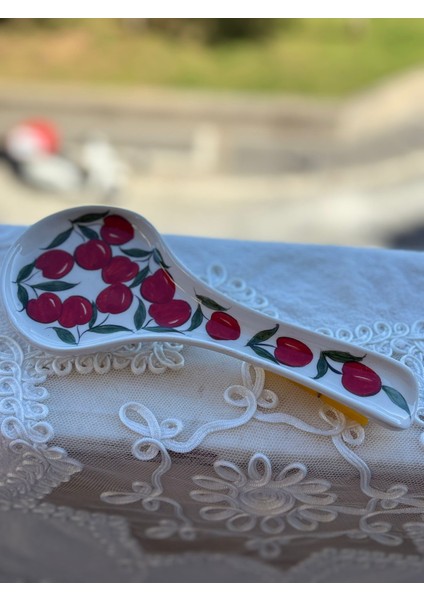 El Yapımı Kiraz Desenli Seramik Kaşıklık