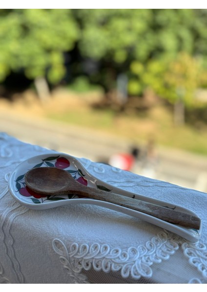 El Yapımı Kiraz Desenli Seramik Kaşıklık