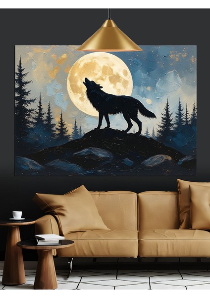 Dolunayda Uluyan Kurt Manzarası Dekoratif Kanvas - Mdf Ahşap Tablo modelleri
