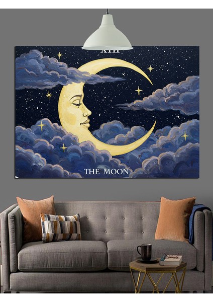 Hilal Ay Gökyüzü Yıldızlar Dekoratif Kanvas - Mdf Ahşap Tablo fiyatları
