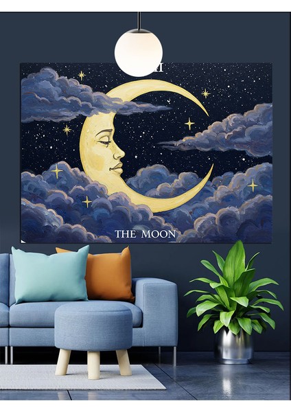 Hilal Ay Gökyüzü Yıldızlar Dekoratif Kanvas - Mdf Ahşap Tablo fırsatları