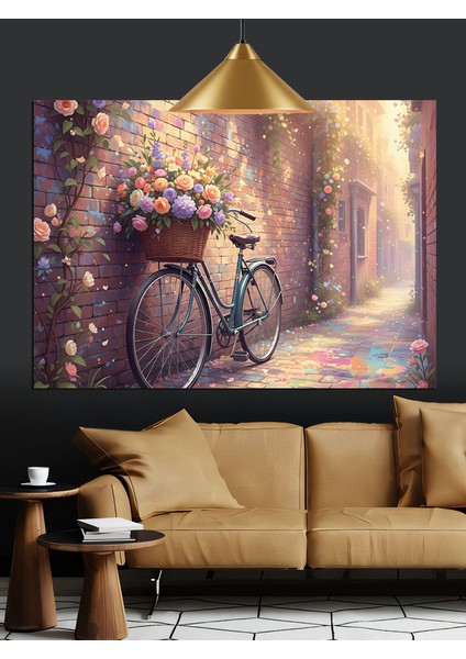 Bisiklet Ağaç Işık Sanat Dekoratif Kanvas - Mdf Ahşap Tablo