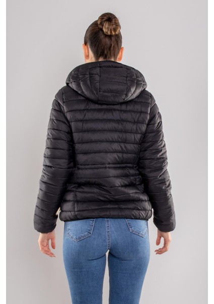 D89325 Slim Fit Beli Büzgülü Kapüşonlu Çift Taraflı Içi Kürklü Şişme Mont fırsatları