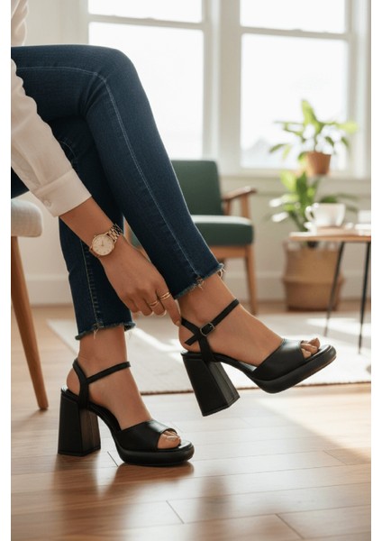 Bello Siyah Cilt ( 9 cm Topuk ) Platform Topuklu Günlük Ayakkabı fiyatları