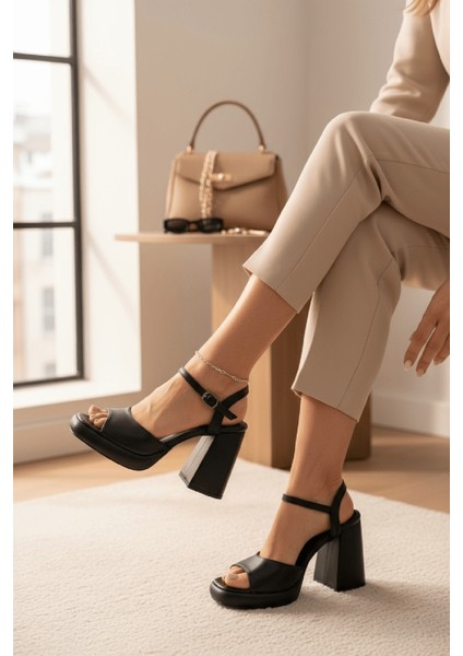 Bello Siyah Cilt ( 9 cm Topuk ) Platform Topuklu Günlük Ayakkabı fırsatları