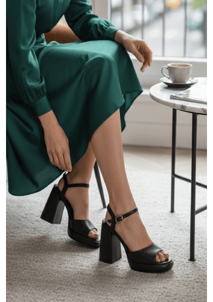Bello Siyah Cilt ( 9 cm Topuk ) Platform Topuklu Günlük Ayakkabı indirimleri