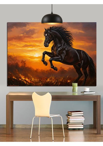 Koşan Vahşi At Figürü Dekoratif Kanvas - Mdf Ahşap Tablo