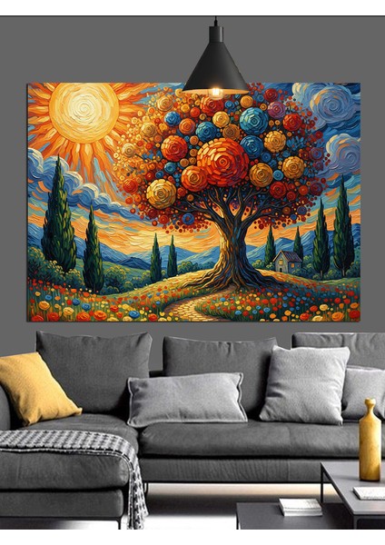 Meyve Ağacı Parlak Turuncu Dekoratif Kanvas - Mdf Ahşap Tablo